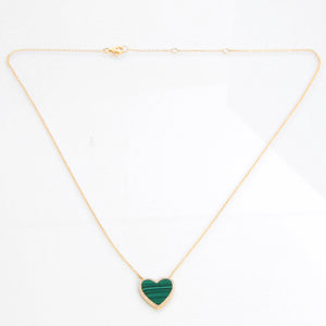 14K Yellow Gold  Malachite & Diamond Heart Necklace