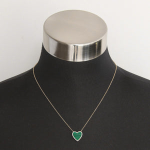 14K Yellow Gold  Malachite & Diamond Heart Necklace