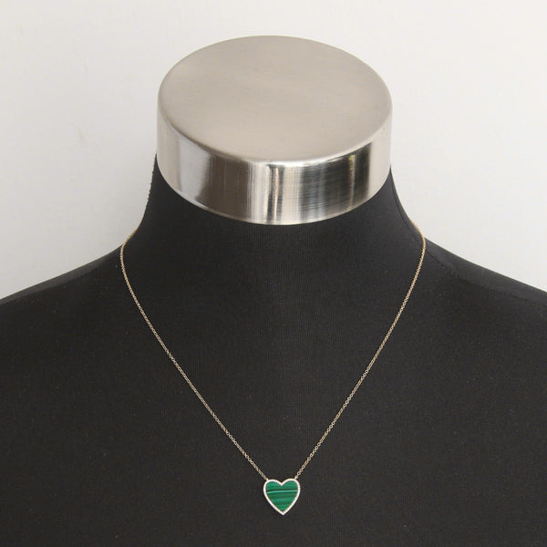 14K Yellow Gold  Malachite & Diamond Heart Necklace