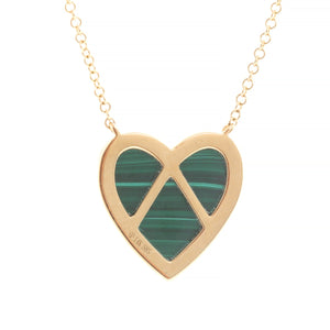 14K Yellow Gold  Malachite & Diamond Heart Necklace