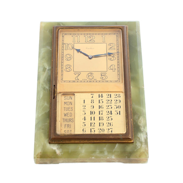 Unique Cartier Brass Mounted Calendar Desk Clock