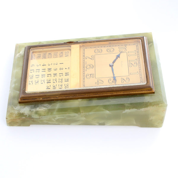 Unique Cartier Brass Mounted Calendar Desk Clock