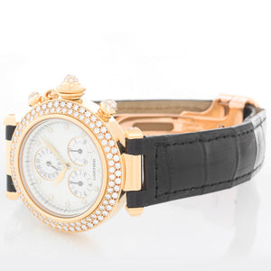 Cartier Pasha 18k Yellow Gold  & Diamond Ladies Watch on Black Strap Band 1354
