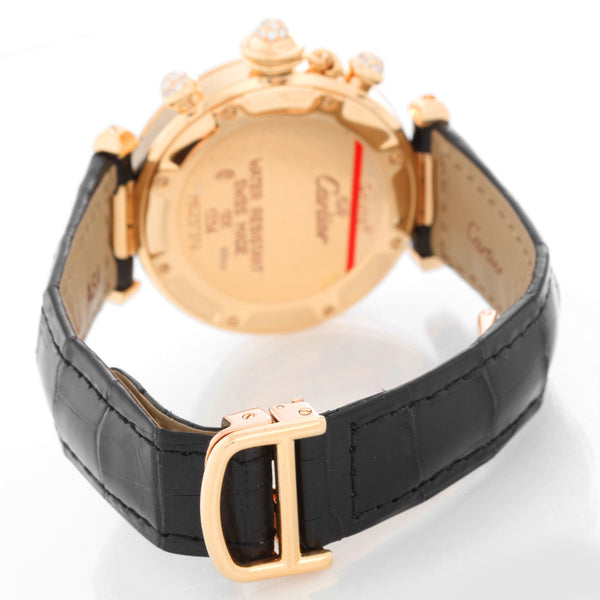 Cartier Pasha 18k Yellow Gold  & Diamond Ladies Watch on Black Strap Band 1354