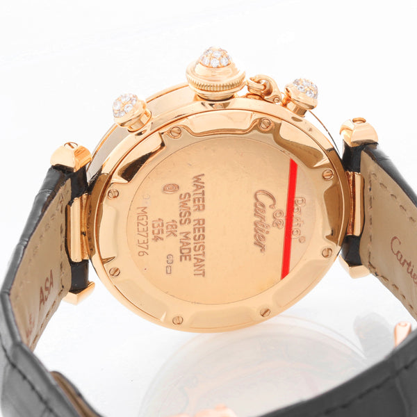 Cartier Pasha 18k Yellow Gold  & Diamond Ladies Watch on Black Strap Band 1354