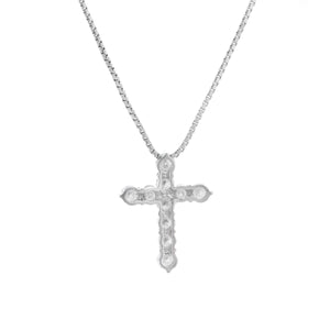 18K White Gold Diamond Cross Necklace
