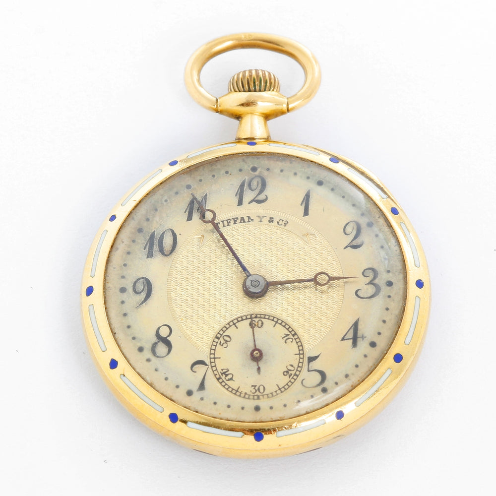 Tiffany & Co. Enameled 18K Yellow Gold Pocket Watch Brooch