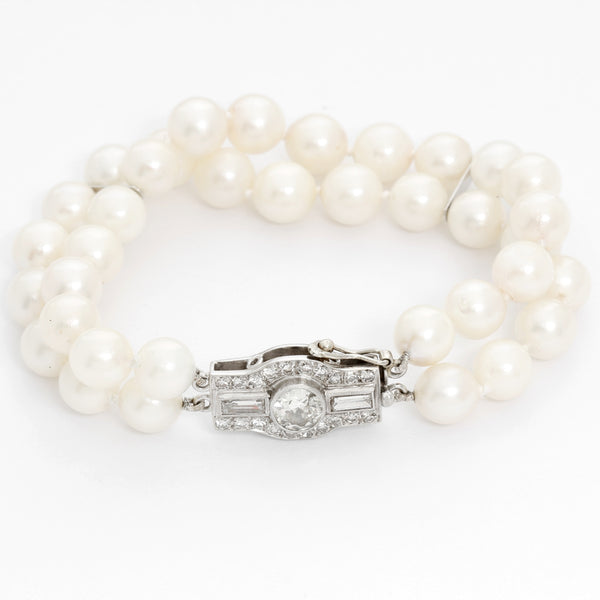 Double Strand Pearl Bracelet With Diamonds