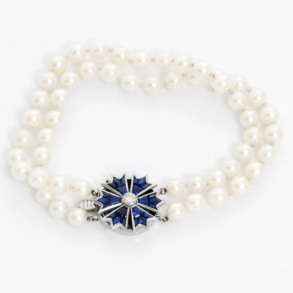 Two-strand Pearl & Sapphire Bracelet