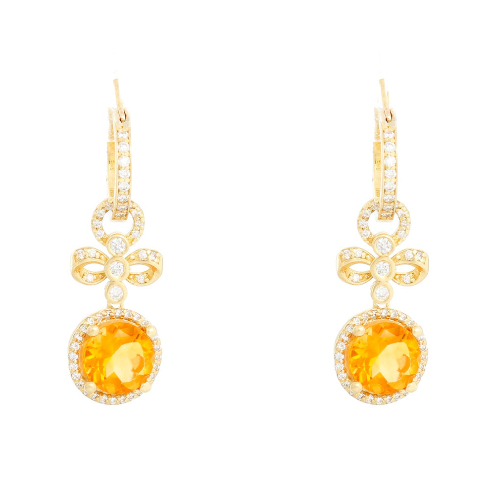 18K Yellow Gold Citrine & Diamond Hoops