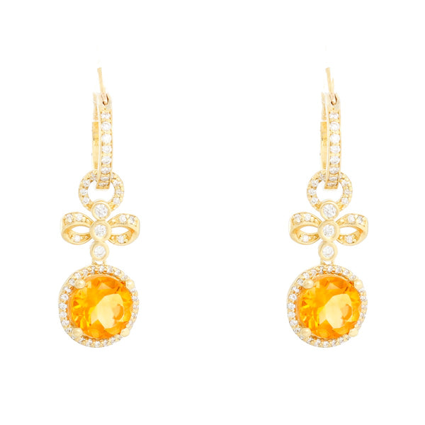 18K Yellow Gold Citrine & Diamond Hoops