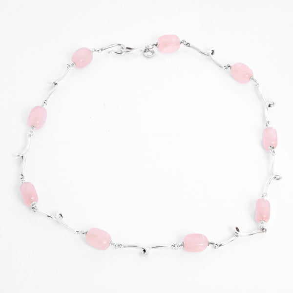 Tiffany & Co. Sterling Silver Rose Quartz Twirl Link Necklace