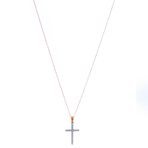 14K Rose Gold Diamond Cross Necklace