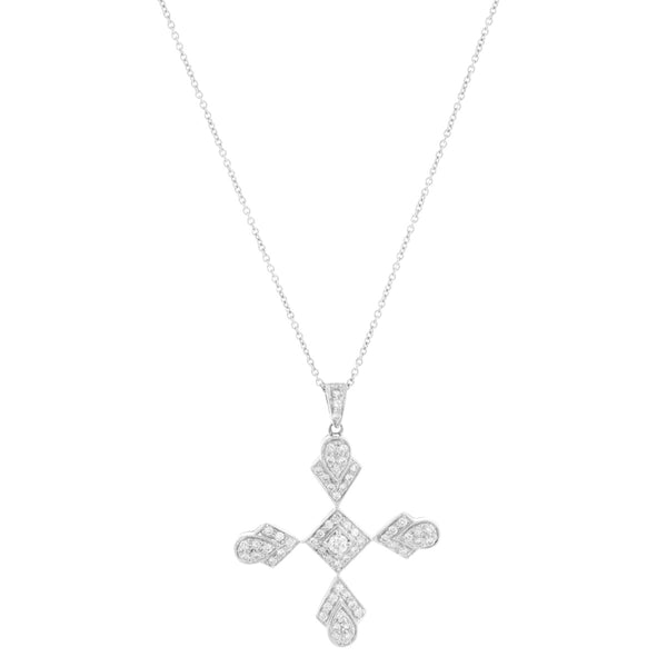 Stunning Sue Gragg 18k White Gold Diamond Cross with Necklace