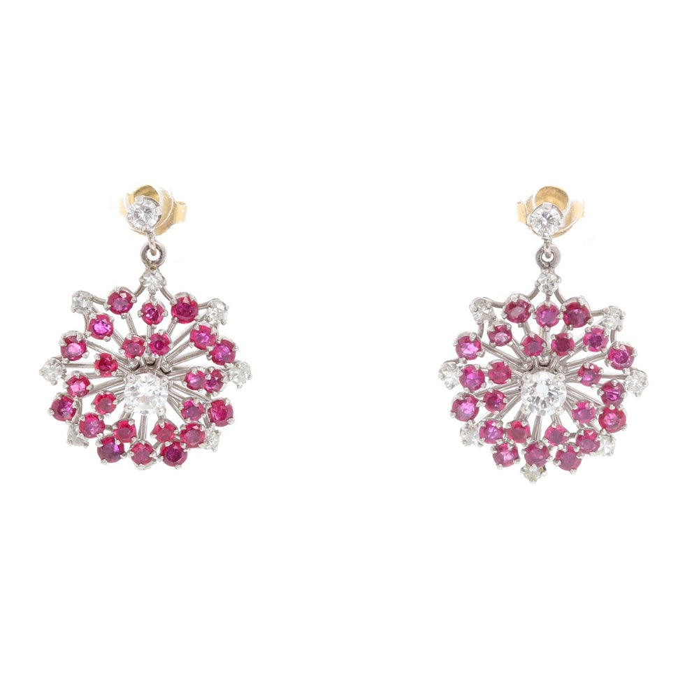 Vintage 14K White Gold Ruby & Diamond Earrings 3.5 ct