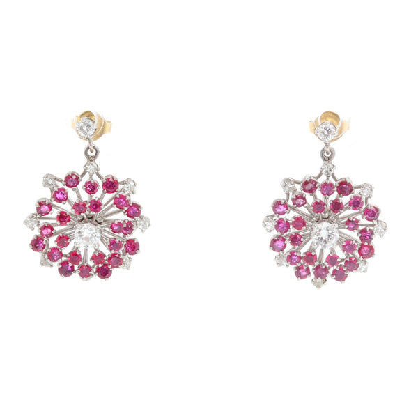 Vintage 14K White Gold Ruby & Diamond Earrings 3.5 ct