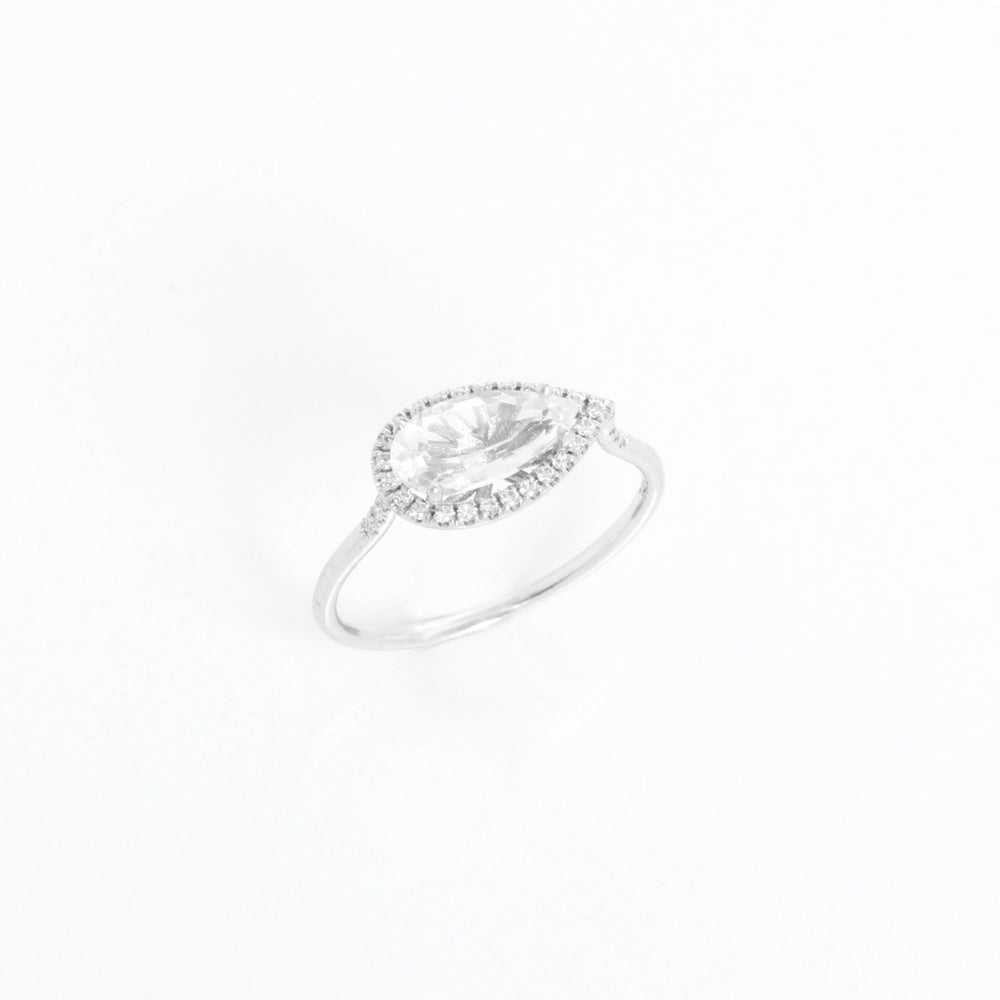 Pear Shaped Beryl & Diamond Ring Size 6.75