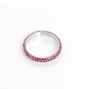 14K White Gold Pave Ruby Band Size 7