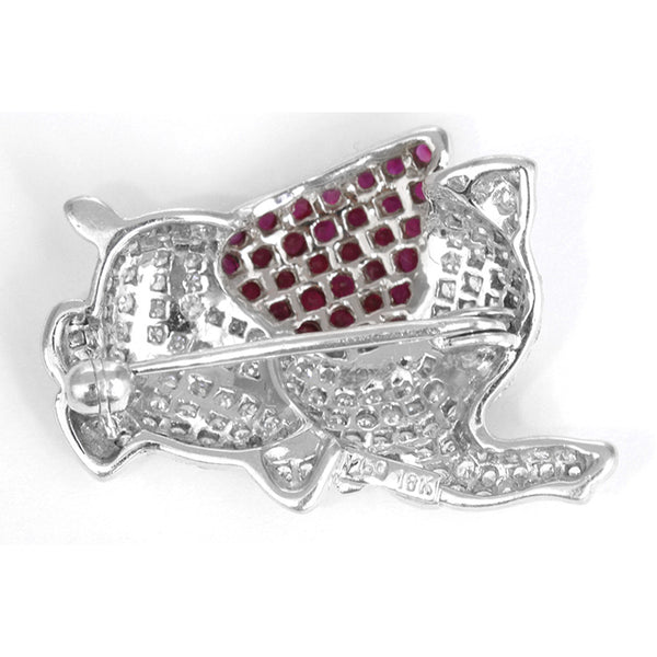 Adorable Diamond and Synthetic Ruby Elephant Pin