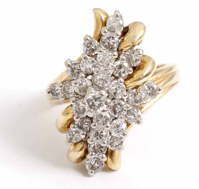 Beautiful 14k Yellow Apx. 1 ct. 27-Diamond Waterfall Ring