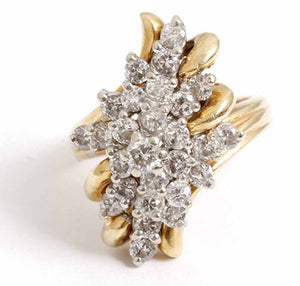 Beautiful 14k Yellow Apx. 1 ct. 27-Diamond Waterfall Ring