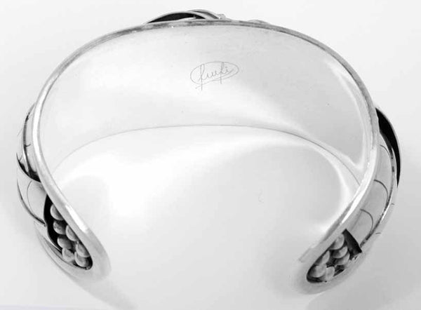 Sterling Silver Cuff Bracelet with Intricate Design 68.3 grams