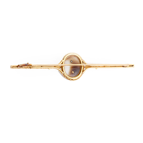 Beautiful Vintage 14k Yellow Gold Diamond Cameo Tie Pin