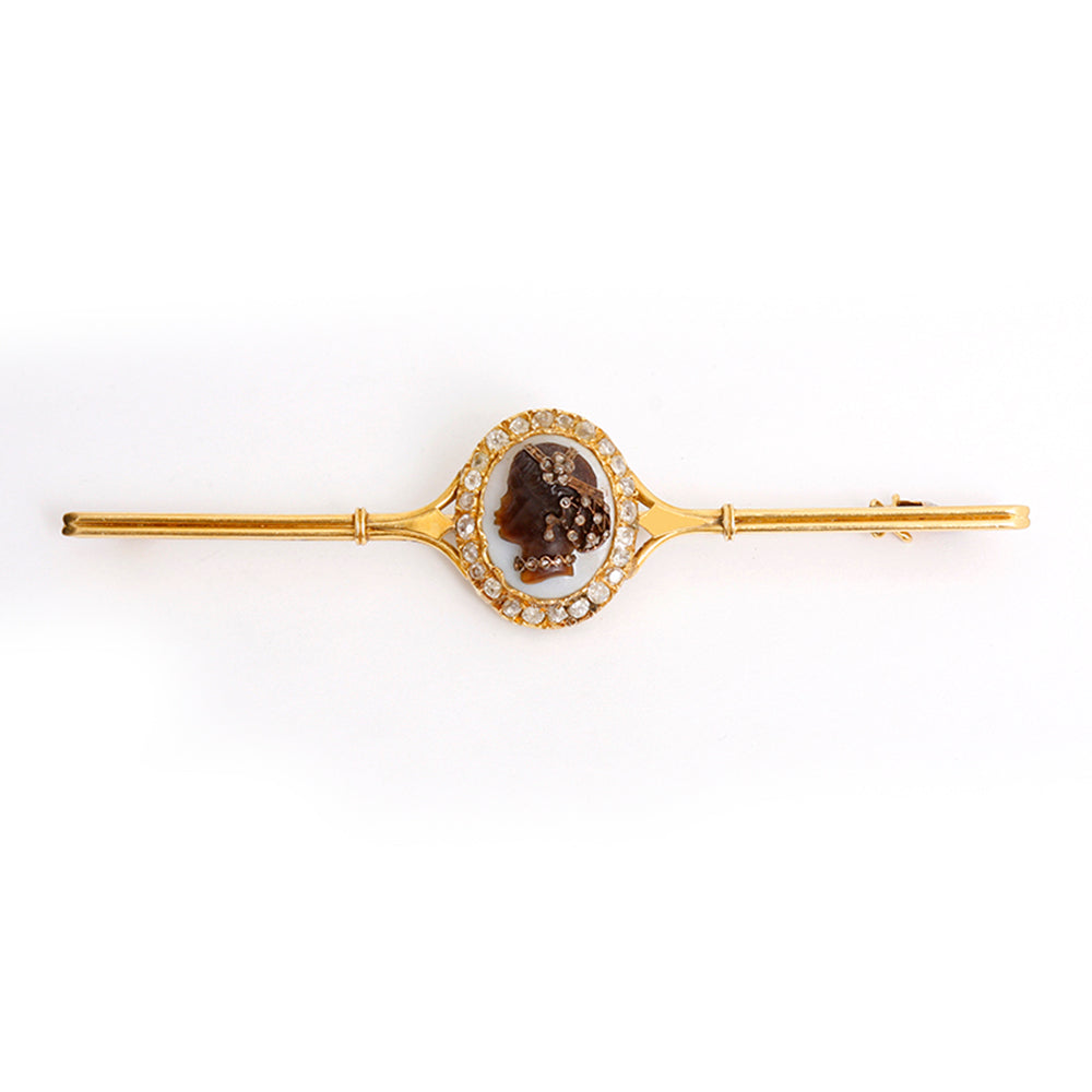 Beautiful Vintage 14k Yellow Gold Diamond Cameo Tie Pin