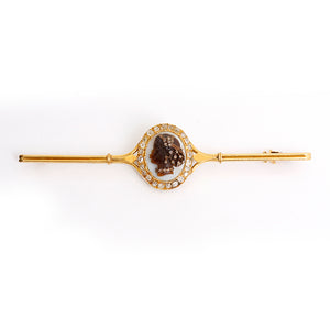 Beautiful Vintage 14k Yellow Gold Diamond Cameo Tie Pin