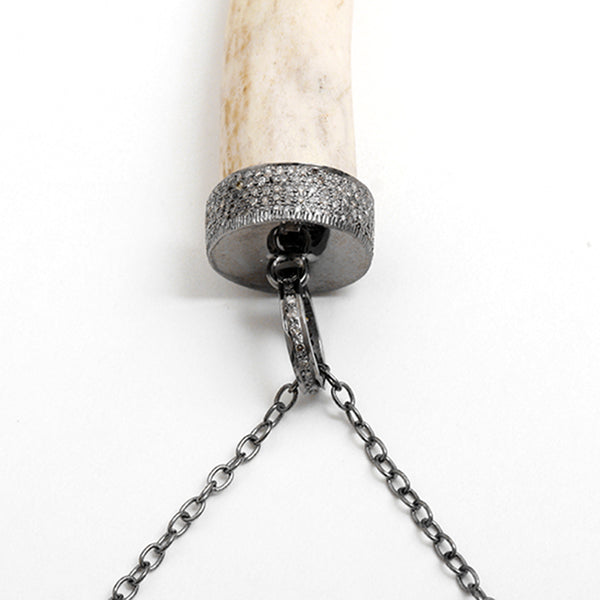 Unique Sterling Silver, Diamond, and Bone Pendant Necklace