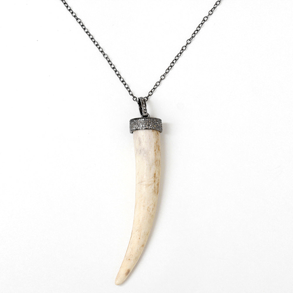 Unique Sterling Silver, Diamond, and Bone Pendant Necklace
