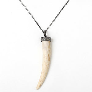 Unique Sterling Silver, Diamond, and Bone Pendant Necklace