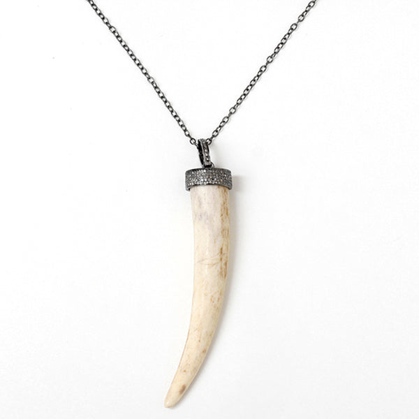 Unique Sterling Silver, Diamond, and Bone Pendant Necklace
