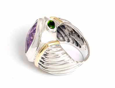 David Yurman Amethyst and Green Tourmaline Ring Sz. 5