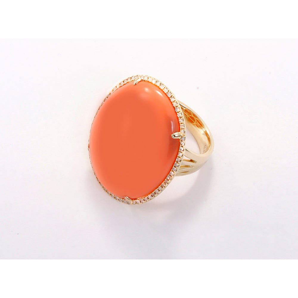 Beautiful 14K Yellow Gold, Orange Agate, & Diamond Ring Sz.7