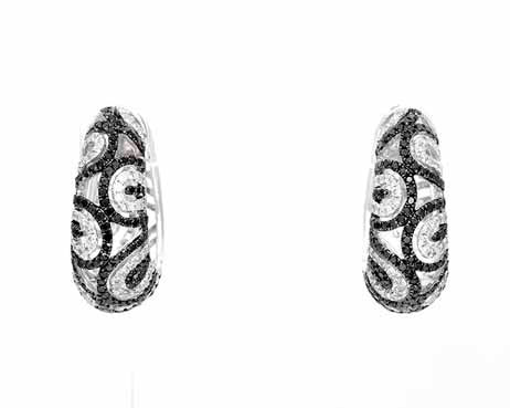 Natalie K 14K Gold Black & White Diamond Swirl Hoop Earrings