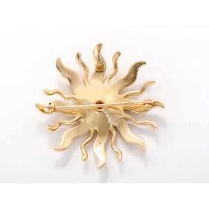 14K Yellow Gold, Diamond, and Seed Pearl Sunburst Brooch