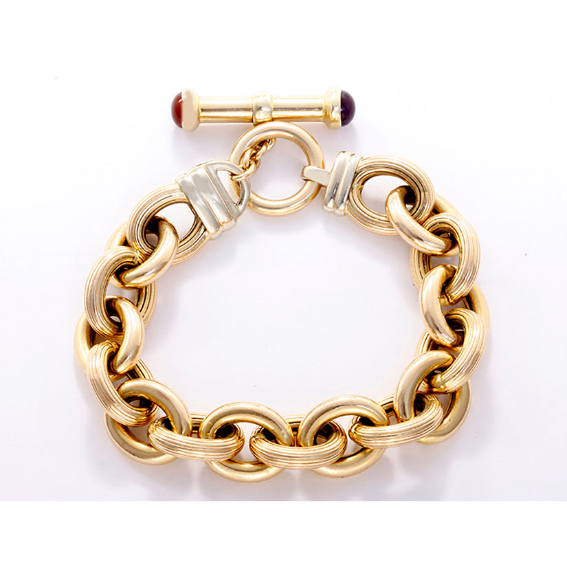 Chic 14K Yellow Gold Amethyst and Carnelian Link Bracelet