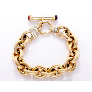 Chic 14K Yellow Gold Amethyst and Carnelian Link Bracelet