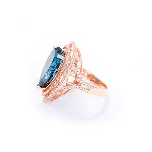14k Rose Gold Blue Topaz and Diamond Cocktail Ring Sz. 6.75