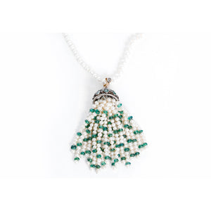 Amazing Emerald, Diamond, and Pearl Tassel Necklace