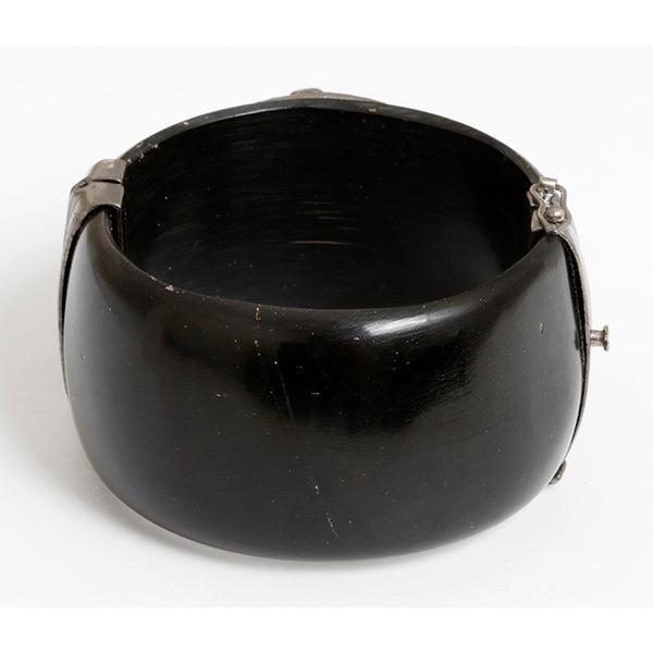 Bakelite, Diamond, & Silver Cuff with Ruby Design