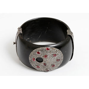 Bakelite, Diamond, & Silver Cuff with Ruby Design