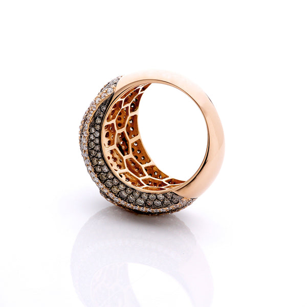Beautiful 18k Rose Gold, Brown and White Diamond Ring Sz. 7