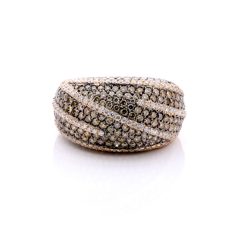 Beautiful 18k Rose Gold, Brown and White Diamond Ring Sz. 7