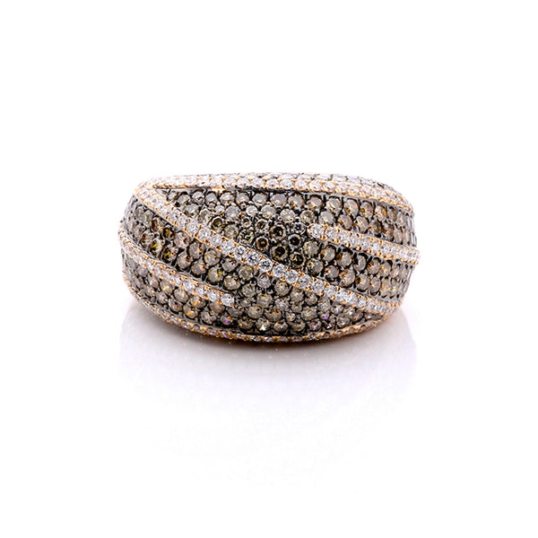 Beautiful 18k Rose Gold, Brown and White Diamond Ring Sz. 7