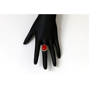 Beautiful 14k Yellow Gold Coral and Diamond Ring Sz. 6-1/4