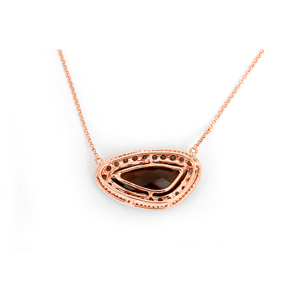 Beautiful 14k Rose Gold, Smoky Quartz and Diamond Necklace
