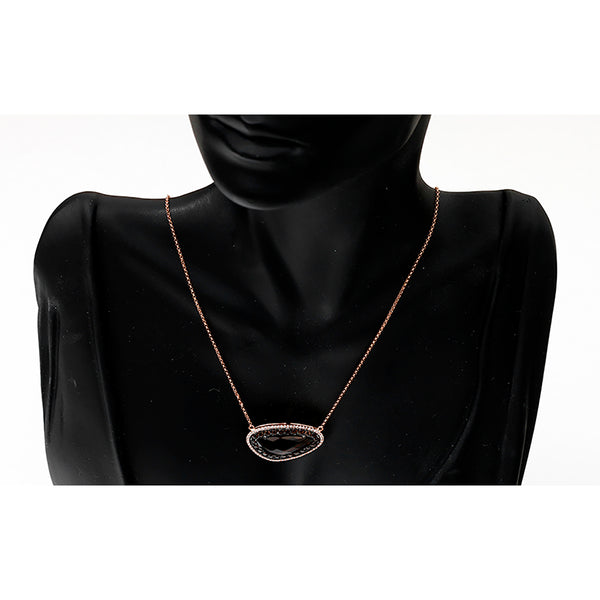 Beautiful 14k Rose Gold, Smoky Quartz and Diamond Necklace
