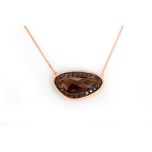 Beautiful 14k Rose Gold, Smoky Quartz and Diamond Necklace